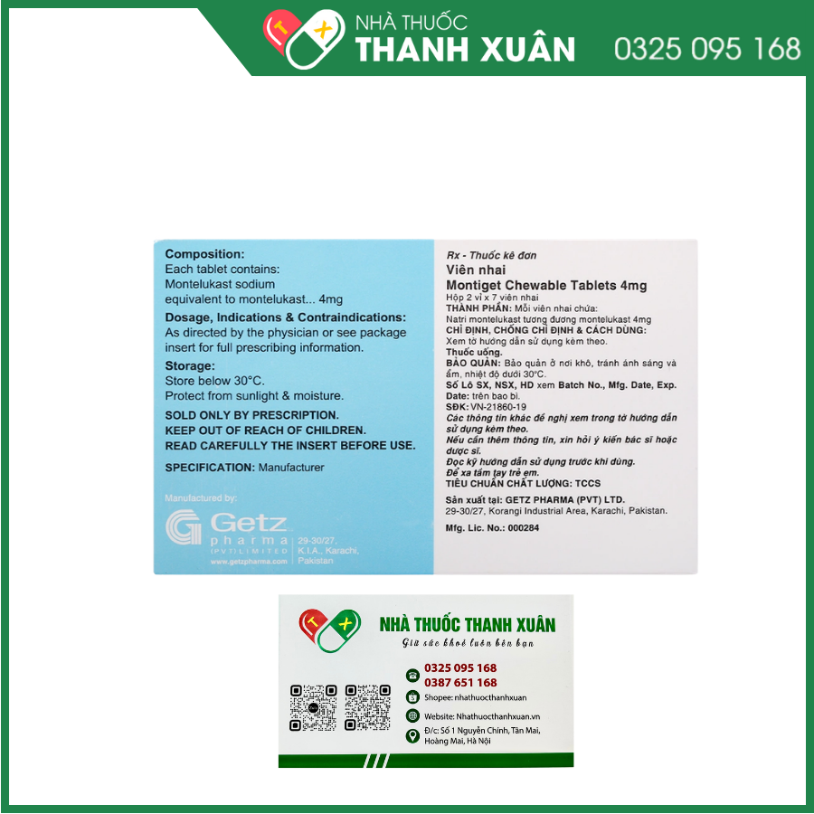 Montiget 4mg phòng và điều trị hen suyễn mạn tính